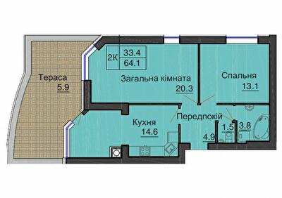 2-кімнатна 64.1 м² в ЖК Софія Сіті від 33 000 грн/м², с. Софіївська Борщагівка
