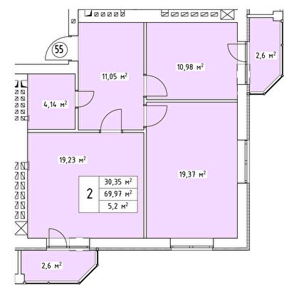 2-комнатная 69.97 м² в ЖК Волошковый от застройщика, с. Софиевская Борщаговка