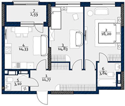 2-комнатная 66.23 м² в ЖК POLARIS Home&Plaza от 31 120 грн/м², Киев