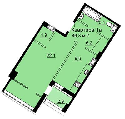 1-комнатная 46.3 м² в ЖК SkyCity от застройщика, Днепр