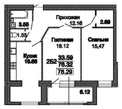 2-комнатная 78.29 м² в ЖК Пролисок от 15 250 грн/м², Днепр