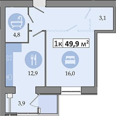 1-кімнатна 49.9 м² в ЖК Дніпровська Брама 2 від 15 900 грн/м², смт Слобожанське