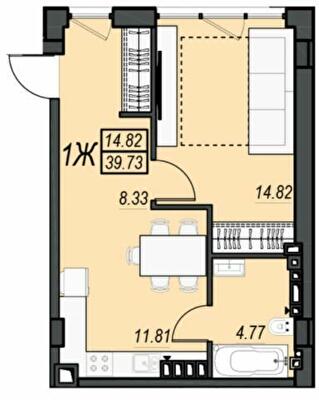 1-комнатная 39.73 м² в ЖК Sunrise City от 23 350 грн/м², г. Черноморск