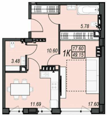 1-комнатная 49.15 м² в ЖК Sunrise City от 23 350 грн/м², г. Черноморск