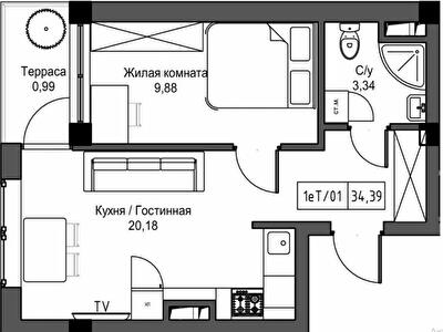 1-комнатная 34.39 м² в ЖГ ARTVILLE от 23 650 грн/м², пгт Авангард