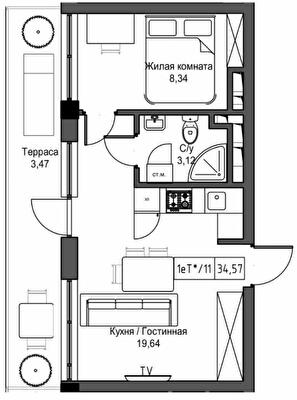 1-комнатная 34.57 м² в ЖГ ARTVILLE от 23 650 грн/м², пгт Авангард