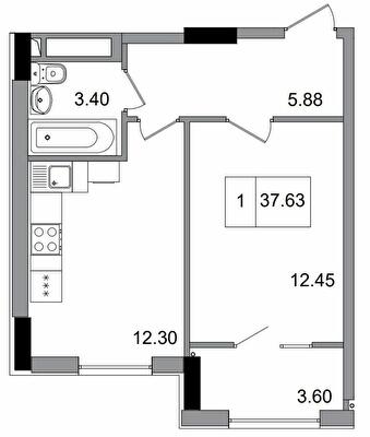 1-комнатная 37.63 м² в ЖГ ARTVILLE от 18 200 грн/м², пгт Авангард