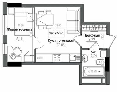 1-комнатная 26.96 м² в ЖГ ARTVILLE от 17 350 грн/м², пгт Авангард