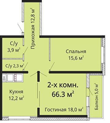 2-кімнатна 66.3 м² в ЖК Омега від 22 850 грн/м², Одеса