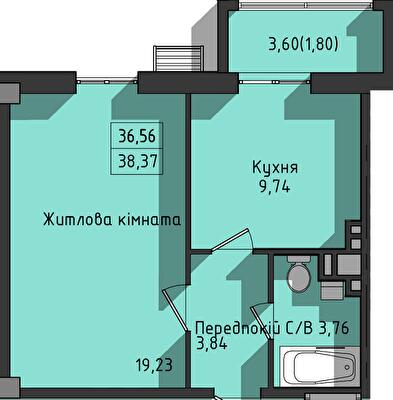 1-кімнатна 38.37 м² в ЖК Сокіл від 32 350 грн/м², Одеса