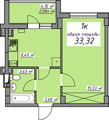 1-комнатная 33.32 м² в ЖМ Седьмое Небо от 20 700 грн/м², пгт Авангард