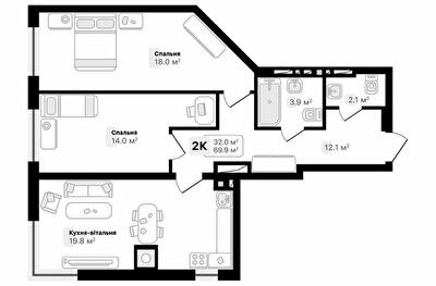 2-комнатная 69.9 м² в ЖК Auroom City от 18 650 грн/м², Львов