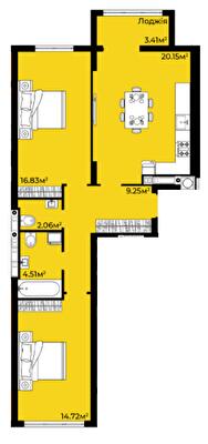 2-кімнатна 70.93 м² в ЖК Континент від 23 000 грн/м², с. Сокільники