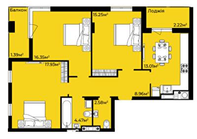 3-комнатная 82.16 м² в ЖК Континент от 25 000 грн/м², с. Сокольники