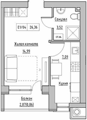 1-кімнатна 26.36 м² в ЖК KEKS від 14 900 грн/м², смт Авангард