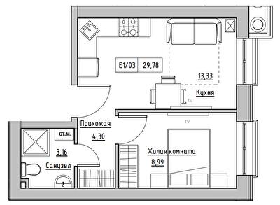1-комнатная 29.78 м² в ЖК KEKS от 14 900 грн/м², пгт Авангард