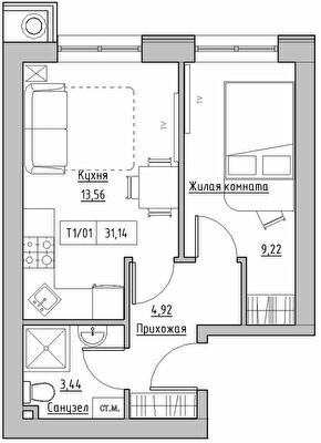1-комнатная 31.14 м² в ЖК KEKS от 14 900 грн/м², пгт Авангард