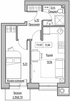 1-комнатная 31.86 м² в ЖК KEKS от 14 900 грн/м², пгт Авангард