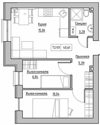 2-комнатная 40.61 м² в ЖК KEKS от 20 200 грн/м², пгт Авангард