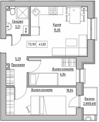 2-комнатная 41.03 м² в ЖК KEKS от 20 200 грн/м², пгт Авангард