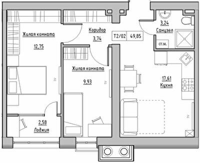 2-комнатная 49.85 м² в ЖК KEKS от 20 200 грн/м², пгт Авангард