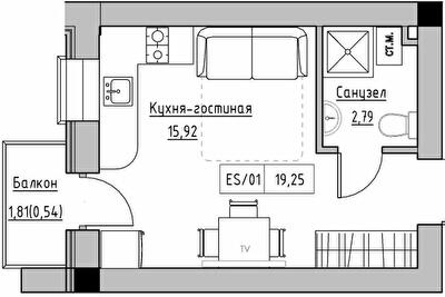 1-комнатная 19.25 м² в ЖК KEKS от 14 750 грн/м², пгт Авангард