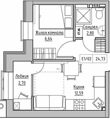 1-комнатная 24.73 м² в ЖК KEKS от 14 750 грн/м², пгт Авангард