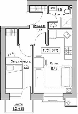 1-комнатная 31.76 м² в ЖК KEKS от 14 750 грн/м², пгт Авангард