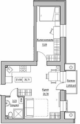 1-комнатная 35.71 м² в ЖК KEKS от 14 750 грн/м², пгт Авангард