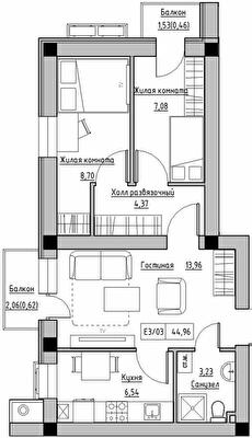 2-комнатная 44.96 м² в ЖК KEKS от 21 250 грн/м², пгт Авангард