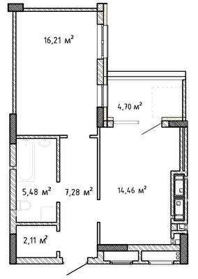 1-кімнатна 42.76 м² в ЖК Krona Park II від 23 520 грн/м², м. Бровари