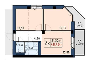 2-комнатная 48.4 м² в ЖК Власна квартира от 37 500 грн/м², Киев