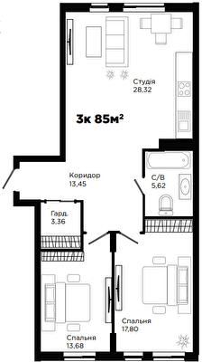 3-кімнатна 85 м² в ЖК Chocolate від 27 000 грн/м², Івано-Франківськ