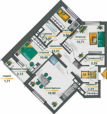 3-комнатная 78.67 м² в ЖК Сырецкие сады от 31 609 грн/м², Киев