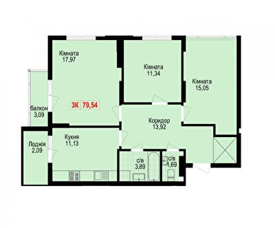 3-комнатная 79.54 м² в ЖК Цитадель-1 от 13 500 грн/м², Ивано-Франковск