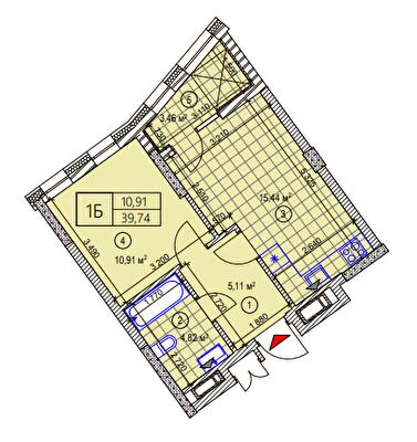 1-комнатная 39.74 м² в ЖК Вежа на Ломоносова от 46 100 грн/м², Киев