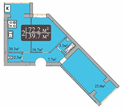 2-кімнатна 72.2 м² в ЖК Dream Park від 18 000 грн/м², Хмельницький