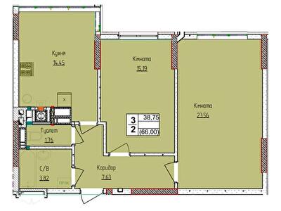 2-комнатная 66.41 м² в ЖК Пионерский квартал 2 от 21 800 грн/м², пгт Чабаны