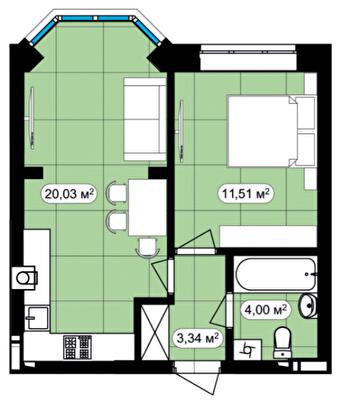 1-комнатная 38.88 м² в ЖК Мюнхаузен 2 от 24 500 грн/м², г. Ирпень
