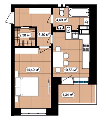 1-кімнатна 39.69 м² в ЖК Мюнхаузен 2 від 24 500 грн/м², м. Ірпінь