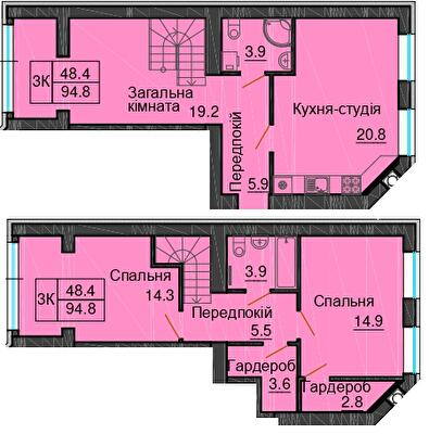 Дворівнева 94.8 м² в ЖК Sofia Nova від 32 000 грн/м², с. Новосілки