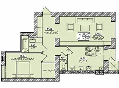 2-кімнатна 74.38 м² в ЖК Західний від 21 000 грн/м², Вінниця