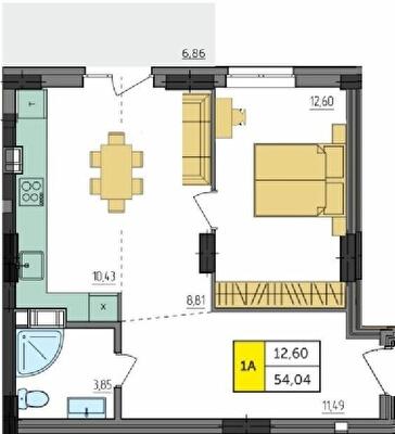 1-кімнатна 54.04 м² в ЖК Амстердам від 18 500 грн/м², с. Струмівка