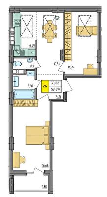 2-комнатная 58.84 м² в ЖК Амстердам от 18 500 грн/м², с. Струмовка