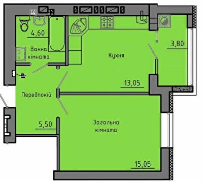 1-кімнатна 42 м² в ЖК Тріумф від 19 500 грн/м², Житомир