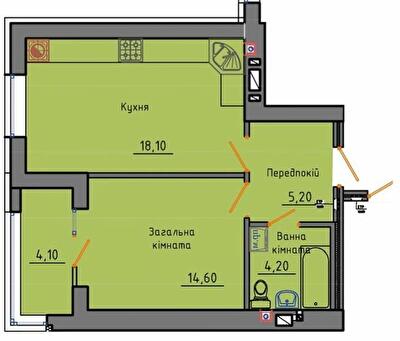 1-кімнатна 46.2 м² в ЖК Тріумф від 19 500 грн/м², Житомир
