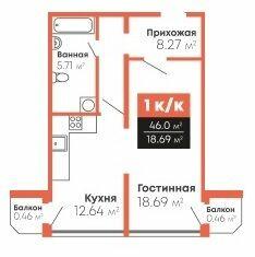 1-комнатная 46 м² в Мкрн Гражданский посад от 13 800 грн/м², Николаев