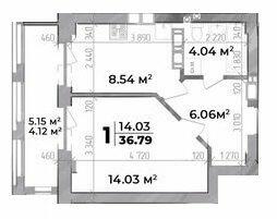 1-кімнатна 36.79 м² в ЖК Standard LUX від 33 800 грн/м², Полтава