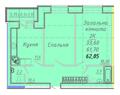 2-кімнатна 62.85 м² в ЖК на вул. Никитченко, 3 від 17 400 грн/м², Полтава