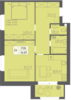 2-кімнатна 64.69 м² в ЖК Abricos від 15 850 грн/м², Рівне
